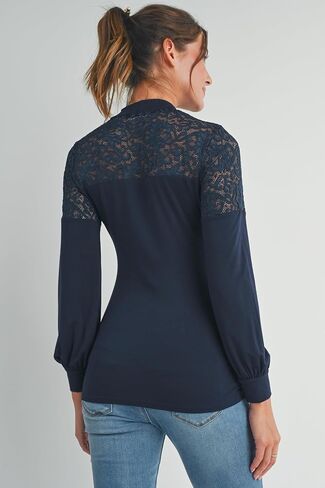 Womens Floral Lace Long Sleeve Mock Neck Maternity Top in Saudi Arabia