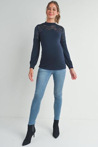 Womens Floral Lace Long Sleeve Mock Neck Maternity Top in Saudi Arabia