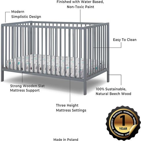 Sorelle Furniture Happy Crib 3-in-1 Convertible Crib, Made of Sustainable Beech Wood, Wooden Baby Bed, Toddler Bed and Child’s Daybed, Simplistic Nursery Furniture (White) in Kuwait