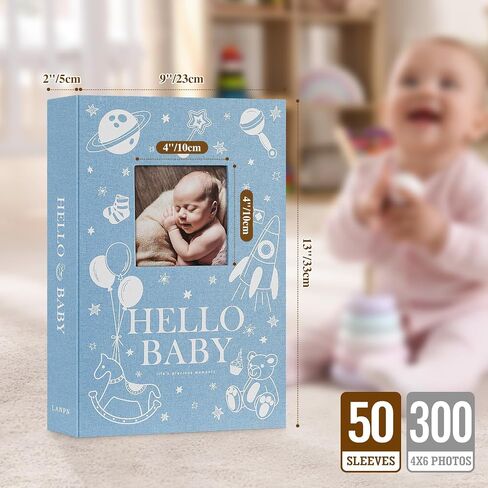 Lanpn Baby Photo Album 4x6 300 جيوب ، ألبوم صور Bebe للموجات فوق الصوتية الجديدة مع منطقة كتابة المذكرة ، دفتر صور غلاف ، ألبوم صور للأطفال ، Baby Boy Memory Book knefake Blue in Kuwait