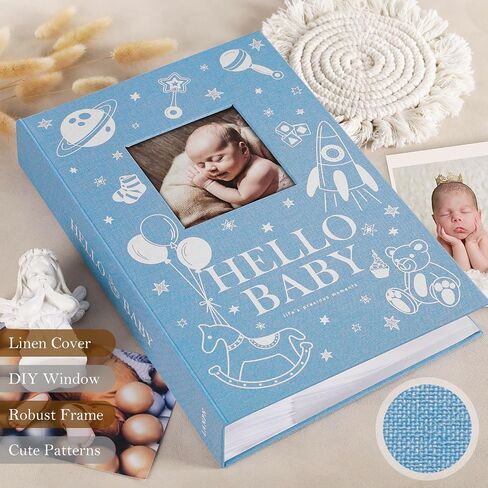 Lanpn Baby Photo Album 4x6 300 جيوب ، ألبوم صور Bebe للموجات فوق الصوتية الجديدة مع منطقة كتابة المذكرة ، دفتر صور غلاف ، ألبوم صور للأطفال ، Baby Boy Memory Book knefake Blue in Kuwait