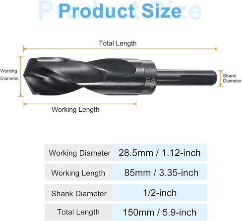 HARFINGTON Twist Drill Bit 28.5mm Dia High-Speed Steel 6542 Metric Drill Bits 6.3" Overall Length with Black Oxide Coating for Drilling Hard Metals, Stainless Steel, Alloy Steel in Saudi Arabia