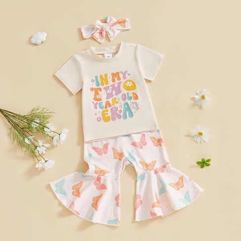 Toddler Baby Girl Birthday Outfits In My One Year Old Era Shirt Romper Bell Bottoms Birthday Girl Clothing Set in Saudi Arabia