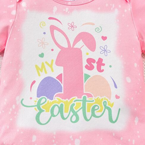 Newborn Baby Girl Easter Outfit Long Sleeve Romper Bodysuit Bunny Eggs Flared Pants Set Cute My 1st Easter Outfit in Kuwait