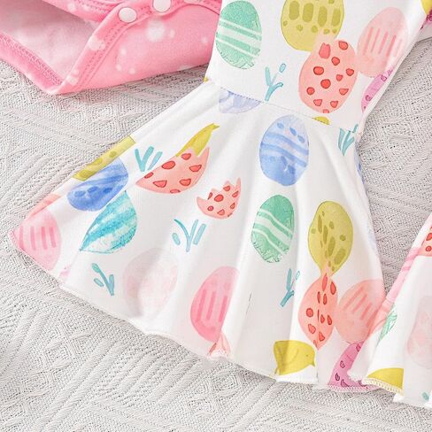 Newborn Baby Girl Easter Outfit Long Sleeve Romper Bodysuit Bunny Eggs Flared Pants Set Cute My 1st Easter Outfit in Kuwait