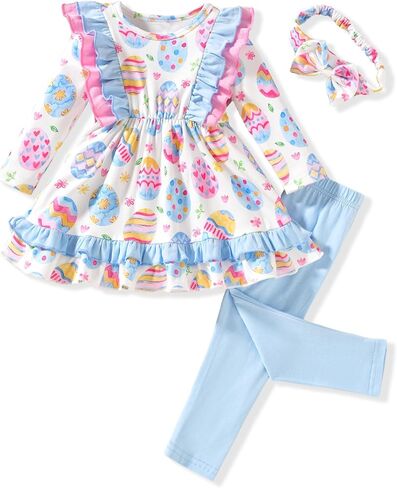 HINTINA Toddler Little Girl Long Sleeve Outfits Tunic Dress Top leggings Pants Fall Winter Clothes Set in Kuwait