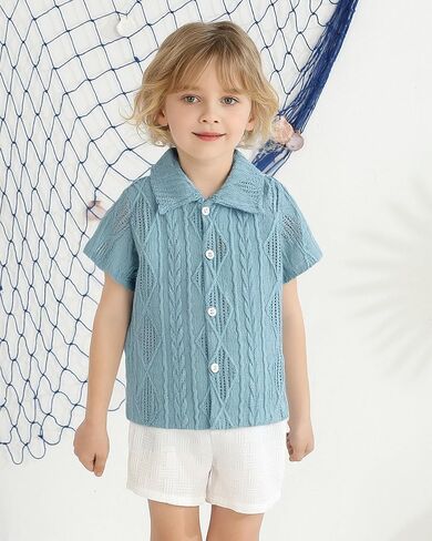 Baby Boy Clothes Toddler Boys Button Down Shirts Short Sleeve Dress T-Shirt Toddler Tops Summer Outfits in Kuwait