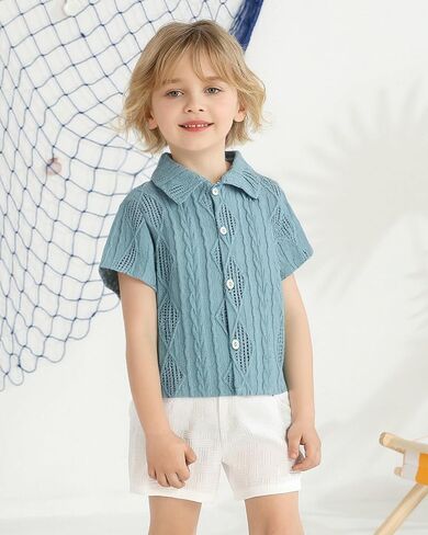 Baby Boy Clothes Toddler Boys Button Down Shirts Short Sleeve Dress T-Shirt Toddler Tops Summer Outfits in Kuwait