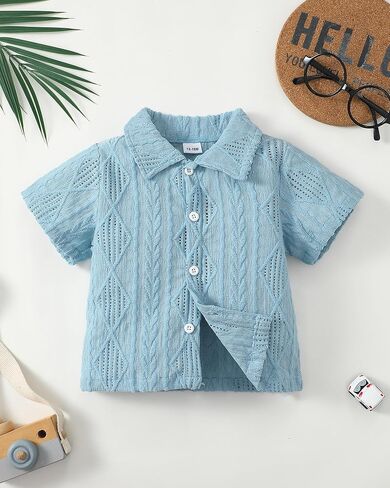 Baby Boy Clothes Toddler Boys Button Down Shirts Short Sleeve Dress T-Shirt Toddler Tops Summer Outfits in Kuwait