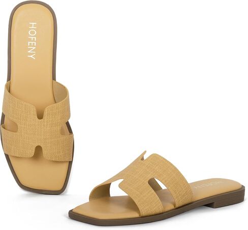 Womens Slip On Flat Sandals Soft Leather Open Toe Slide for Summer Dressy in Kuwait