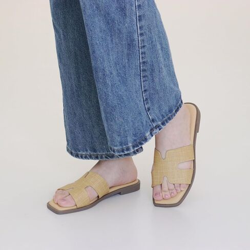 Womens Slip On Flat Sandals Soft Leather Open Toe Slide for Summer Dressy in Kuwait