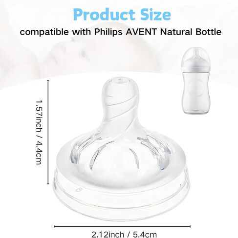 Silicone Replacement Nipple Compatible with Philips Avent Natural Bottle, 4 Pack Bottle Nipple, Leak-Proof, BPA-Free, Anti-Colic, Flow 1 for 0-3 Month in Saudi Arabia