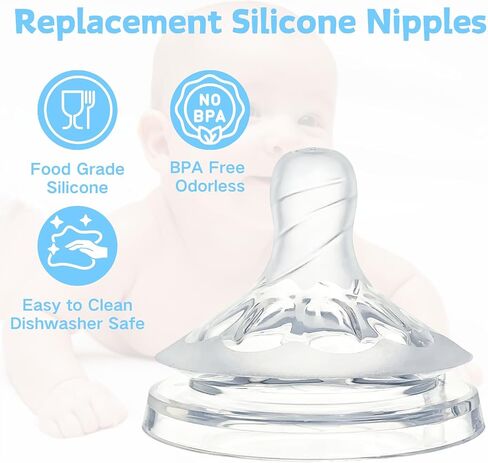 Silicone Replacement Nipple Compatible with Philips Avent Natural Bottle, 4 Pack Bottle Nipple, Leak-Proof, BPA-Free, Anti-Colic, Flow 1 for 0-3 Month in Saudi Arabia