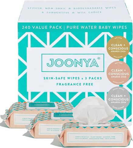 Joonya Baby Wipes - Non-Toxic, Earth-Friendly Baby Wipes for Calm, Healthy Skin - Fragrance Free - 3 Packs of 80 Diaper Wipes (240) in Saudi Arabia