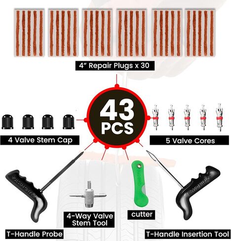 GRAND PITSTOP 27 Pcs Universal Tire Repair Kit, Heavy Duty Car Emergency Tool Kit for Flat Tire Puncture Repair, Compact Kit for Autos, Cars, Motorcycles, Trucks, RVs, etc.(15 Strips) in Kuwait