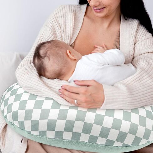 DILIMI Nursing Pillow Cover, Soft Stretchy Nursing Cover for Breastfeeding Pillow, 1 Pack Reversible Removable Slipover for Baby Boy and Girls, Green Checkered in Saudi Arabia