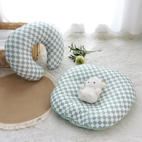 DILIMI Nursing Pillow Cover, Soft Stretchy Nursing Cover for Breastfeeding Pillow, 1 Pack Reversible Removable Slipover for Baby Boy and Girls, Green Checkered in Saudi Arabia