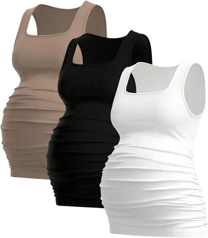 MakeMeChic Women's 3 Pack Maternity Tank Tops Square Neck Sleeveless Ruched Pregnancy Top in Saudi Arabia