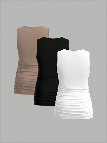 MakeMeChic Women's 3 Pack Maternity Tank Tops Square Neck Sleeveless Ruched Pregnancy Top in Saudi Arabia