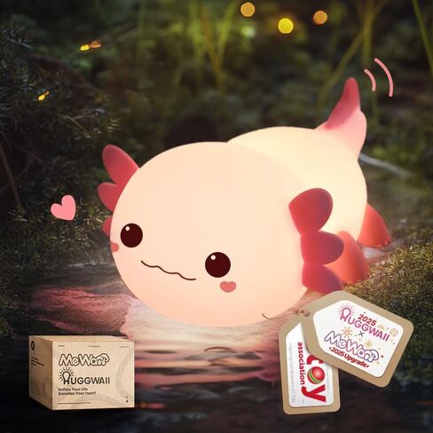 Huggwaii Squishy Axolotl Night Light for Kids ، Silicone Kids Light Light مع 4 ضوضاء بيضاء ، 2025 مصباح Axolotl المصباح القابل لإعادة الشحن in Kuwait
