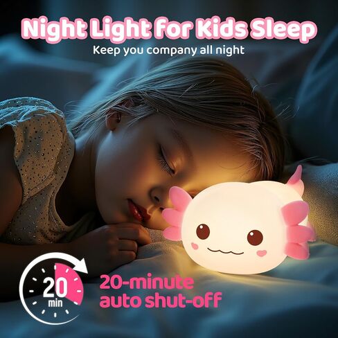 Huggwaii Squishy Axolotl Night Light for Kids ، Silicone Kids Light Light مع 4 ضوضاء بيضاء ، 2025 مصباح Axolotl المصباح القابل لإعادة الشحن in Kuwait