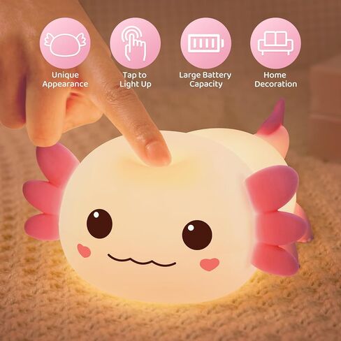 Huggwaii Squishy Axolotl Night Light for Kids ، Silicone Kids Light Light مع 4 ضوضاء بيضاء ، 2025 مصباح Axolotl المصباح القابل لإعادة الشحن in Kuwait