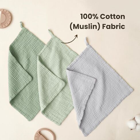 Konssy 10-Pack Muslin Baby Washcloths,100% Cotton Baby Wash Cloths for Newborn Kids Girls & Boys, Soft & Absorbent Washcloths in Saudi Arabia