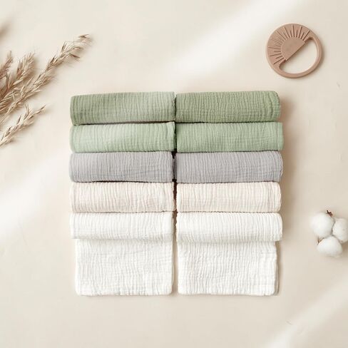 Konssy 10-Pack Muslin Baby Washcloths,100% Cotton Baby Wash Cloths for Newborn Kids Girls & Boys, Soft & Absorbent Washcloths in Saudi Arabia
