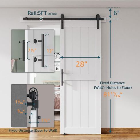 28''x80'' Sliding Barn Door with 5 Ft Barn Door Hardware Kit& Handle& Floor Guides,Pre-Drilled Holes Easy Assembly - Include Installation Manual, Water-Proof PVC Surface, H-Frame, White in Kuwait