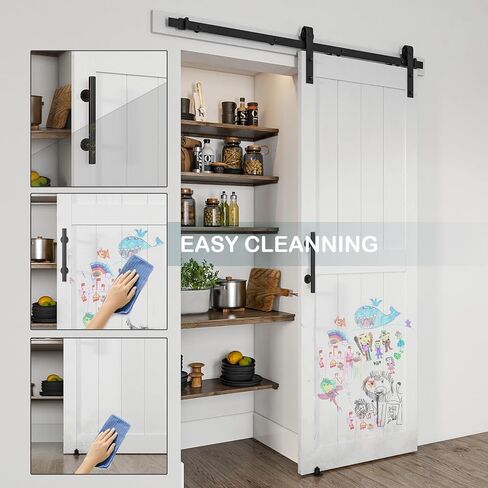 28''x80'' Sliding Barn Door with 5 Ft Barn Door Hardware Kit& Handle& Floor Guides,Pre-Drilled Holes Easy Assembly - Include Installation Manual, Water-Proof PVC Surface, H-Frame, White in Kuwait