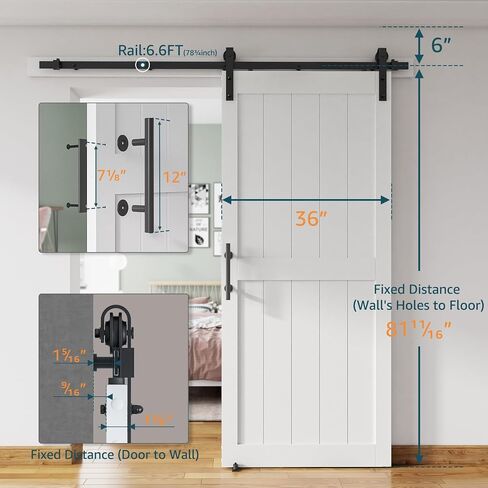 28''x80'' Sliding Barn Door with 5 Ft Barn Door Hardware Kit& Handle& Floor Guides,Pre-Drilled Holes Easy Assembly - Include Installation Manual, Water-Proof PVC Surface, H-Frame, White in Kuwait