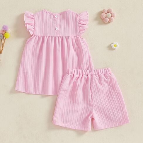 Toddler Baby Girl Clothes Knit Floral Fly Sleeve Tops Shorts Cute Summer Spring Outfits Infant Clothing Set in Saudi Arabia