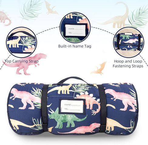 SWESEN Toddler Nap Mat for Preschool, Soft Kids Nap Mat with Removable Pillow and Minky Blanket, Extra Large Rolled Daycare Sleeping Bag for Boys Girls, 22in x 55in, Ages 3-6 Years in Kuwait