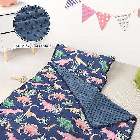 SWESEN Toddler Nap Mat for Preschool, Soft Kids Nap Mat with Removable Pillow and Minky Blanket, Extra Large Rolled Daycare Sleeping Bag for Boys Girls, 22in x 55in, Ages 3-6 Years in Kuwait
