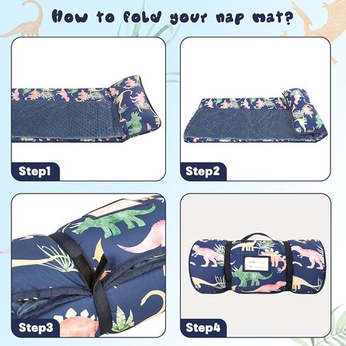 SWESEN Toddler Nap Mat for Preschool, Soft Kids Nap Mat with Removable Pillow and Minky Blanket, Extra Large Rolled Daycare Sleeping Bag for Boys Girls, 22in x 55in, Ages 3-6 Years in Kuwait