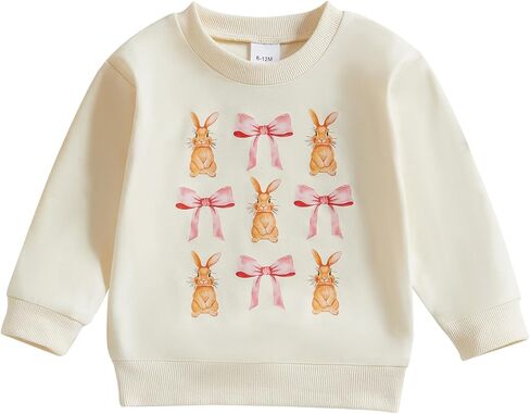 Toddler Baby Girl Boy Easter Outfits Bunny Embroidery Round Neck Long Sleeve Sweatshirt Pullover Top Fall Clothes in Kuwait