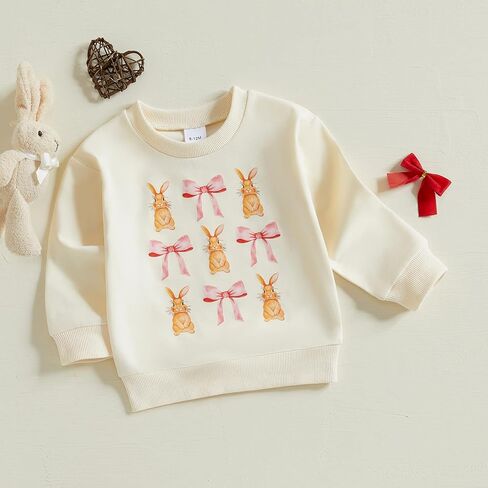 Toddler Baby Girl Boy Easter Outfits Bunny Embroidery Round Neck Long Sleeve Sweatshirt Pullover Top Fall Clothes in Kuwait