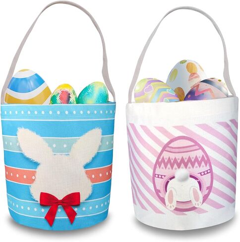 2 Pcs Easter Egg Baskets for Kids, Easter Eggs Hunt Basket for Kids Empty, Pink Bunny Basket Egg Gifts Bags with Rabbit Fluffy Ears for Girls Boys Party Favors in Kuwait