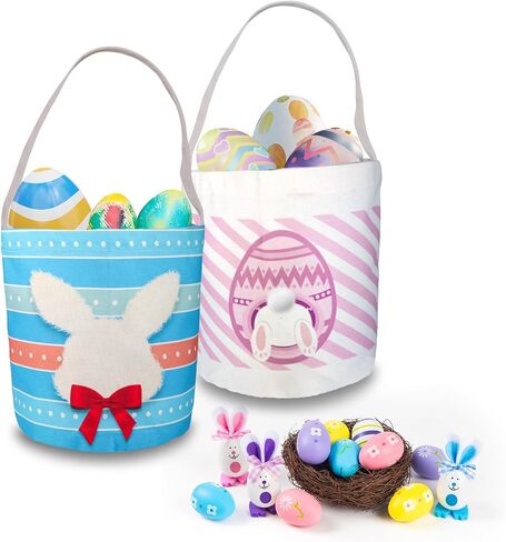2 Pcs Easter Egg Baskets for Kids, Easter Eggs Hunt Basket for Kids Empty, Pink Bunny Basket Egg Gifts Bags with Rabbit Fluffy Ears for Girls Boys Party Favors in Kuwait