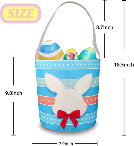 2 Pcs Easter Egg Baskets for Kids, Easter Eggs Hunt Basket for Kids Empty, Pink Bunny Basket Egg Gifts Bags with Rabbit Fluffy Ears for Girls Boys Party Favors in Kuwait