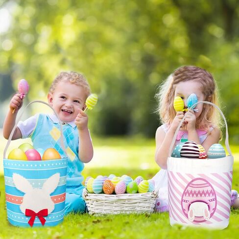 2 Pcs Easter Egg Baskets for Kids, Easter Eggs Hunt Basket for Kids Empty, Pink Bunny Basket Egg Gifts Bags with Rabbit Fluffy Ears for Girls Boys Party Favors in Kuwait