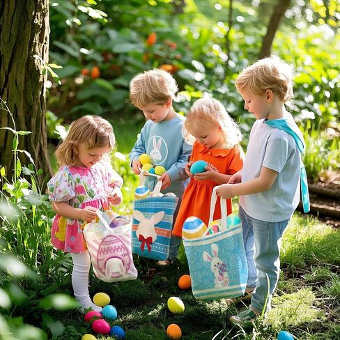 2 Pcs Easter Egg Baskets for Kids, Easter Eggs Hunt Basket for Kids Empty, Pink Bunny Basket Egg Gifts Bags with Rabbit Fluffy Ears for Girls Boys Party Favors in Kuwait