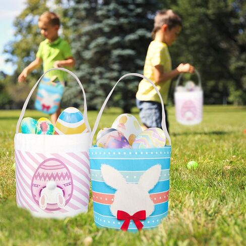 2 Pcs Easter Egg Baskets for Kids, Easter Eggs Hunt Basket for Kids Empty, Pink Bunny Basket Egg Gifts Bags with Rabbit Fluffy Ears for Girls Boys Party Favors in Kuwait