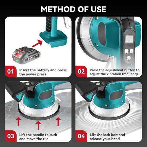 Tile Vibration Tool with 2x2000mAh Battery, Cordless Tile Vibration Leveling Machine with LCD Display, Tile Suction Cup Vibrating Tool, 10 Adjustable Speed in Saudi Arabia