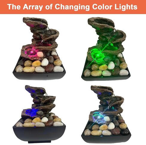 Indoor Tabletop Water Fountain, Resin Meditation Fountain, Desktop Fountain with Color LED Light, Indoor Waterfall Feature for Home Office Decor in Saudi Arabia