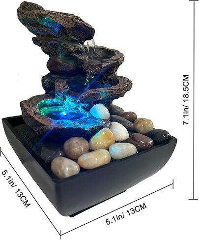 Indoor Tabletop Water Fountain, Resin Meditation Fountain, Desktop Fountain with Color LED Light, Indoor Waterfall Feature for Home Office Decor in Saudi Arabia