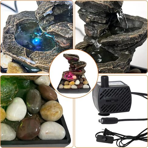 Indoor Tabletop Water Fountain, Resin Meditation Fountain, Desktop Fountain with Color LED Light, Indoor Waterfall Feature for Home Office Decor in Saudi Arabia