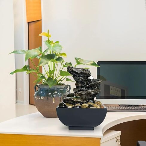 Indoor Tabletop Water Fountain, Resin Meditation Fountain, Desktop Fountain with Color LED Light, Indoor Waterfall Feature for Home Office Decor in Saudi Arabia