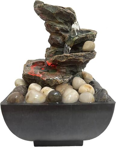 Indoor Tabletop Water Fountain, Resin Meditation Fountain, Desktop Fountain with Color LED Light, Indoor Waterfall Feature for Home Office Decor in Saudi Arabia
