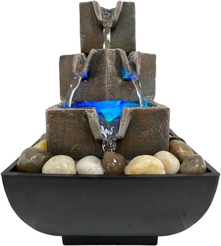 Indoor Tabletop Water Fountain, Resin Meditation Fountain, Desktop Fountain with Color LED Light, Indoor Waterfall Feature for Home Office Decor in Saudi Arabia